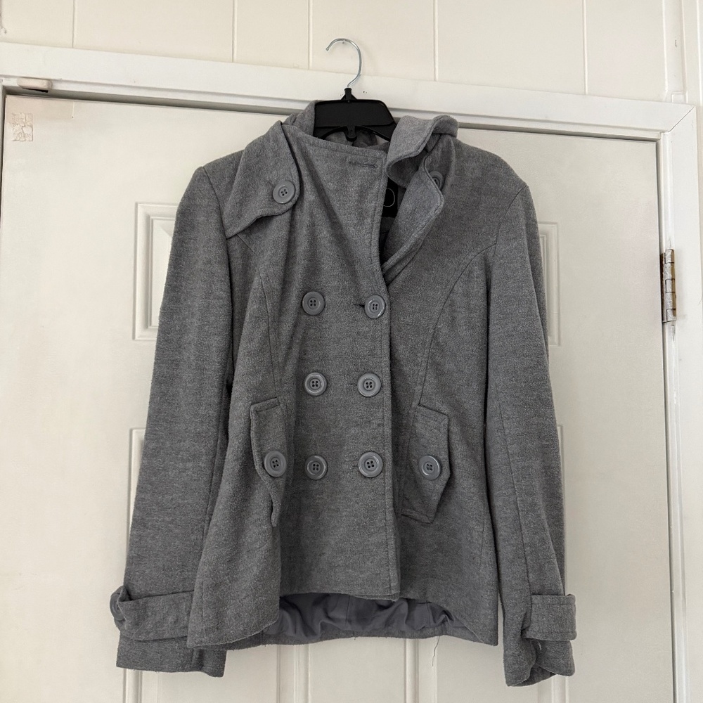 Chic Deb Women's beautiful spring buttoned fleece coat Classic Gray Pea Coat pea